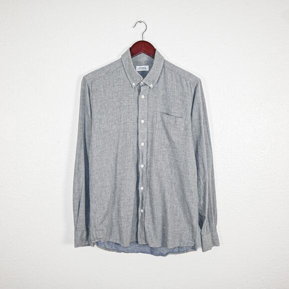 Saturdays NYC Men's Button down Shirt Gray micro blue pin dot sz Medium - Picture 1 of 7